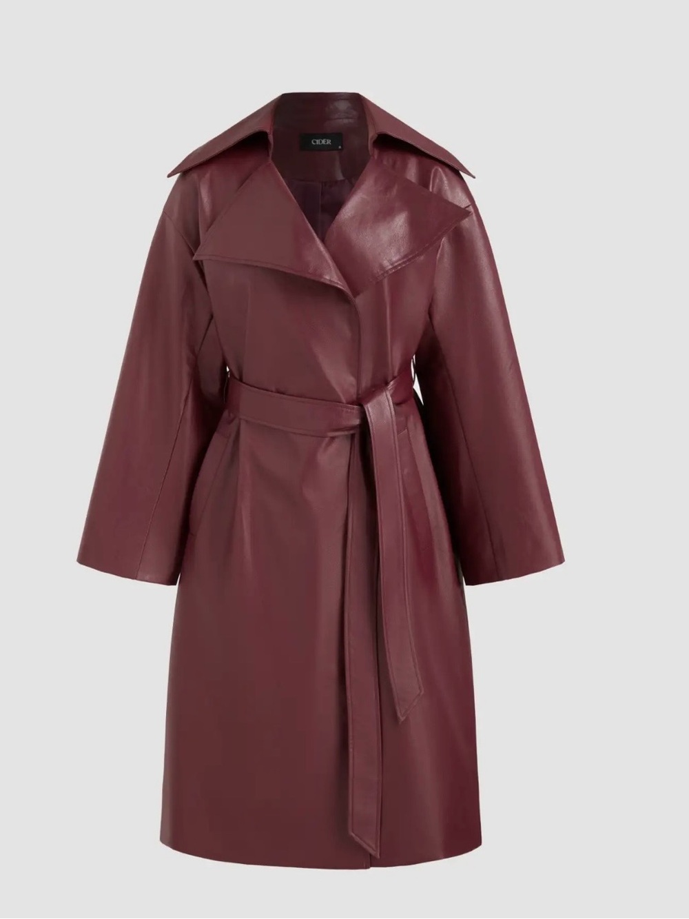 Cider Burgundy Faux Leather Trench Coat